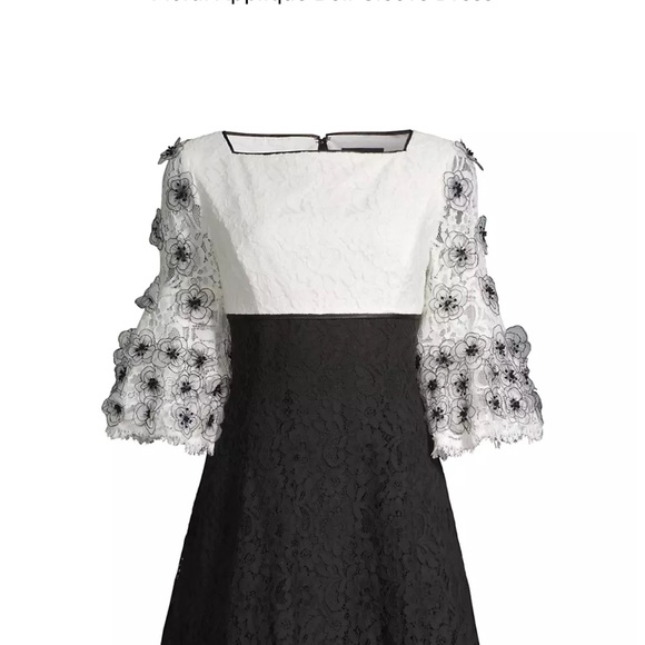 Shani size 14 cream and black lace dress fit flare with organza flowered sleeves - Picture 2 of 5